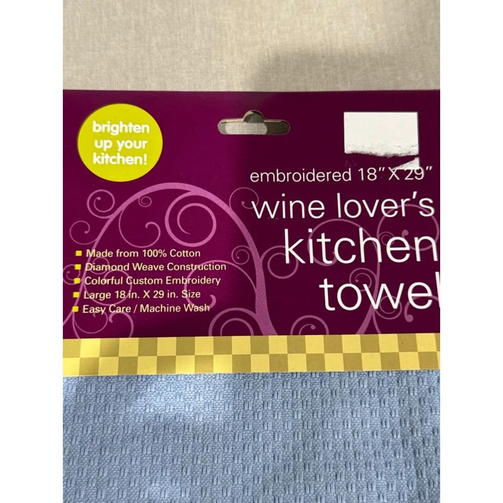 Set of 2 Chris's Stuff Kitchen Linens White Blue Wine Lover kitchen decor Towels